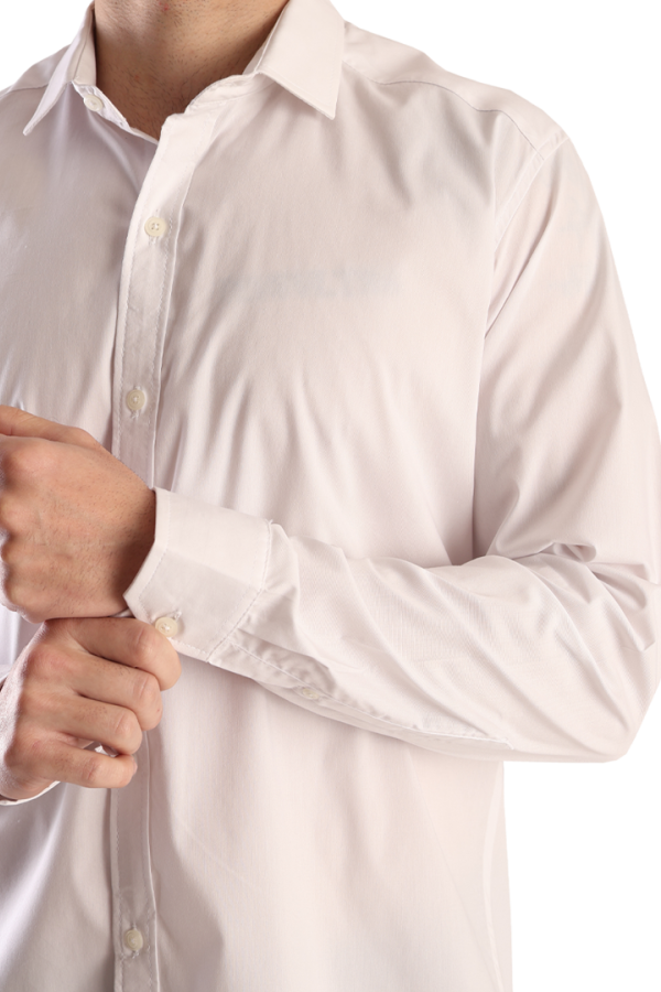 Camisa Manga Larga Blanco Slim Fit Cuello Italiano Para Hombre